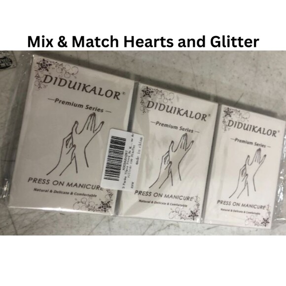 Glitter & Hearts Press On Nails - 3 sets - Picture 1 of 5